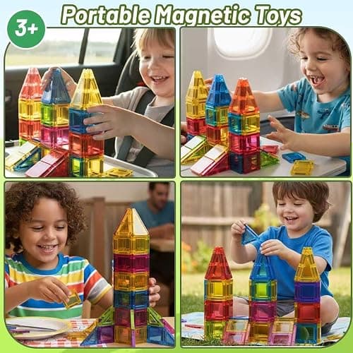 Mini Magnetic Tiles,78PCS Travel Magnetic Tiles Set with Iron Box,Portable Building Blocks for Kids Ages 3+,Car Airplane Travel Essentials Kids Toy,Creative STEM Toys Birthday Gift for Boys & Girls thumbnail 5