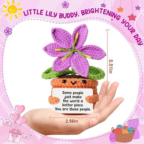 Handmade Crochet Purple Lily Flower Doll – Valentines Day Romantic Gift for Her, Women, Thank You Appreciation Gifts for Coworkers, Teachers, Friends, Birthday, Mother’s Day, Easter Spring Decor thumbnail 4