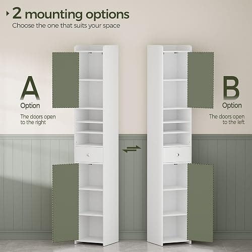 Tall Bathroom Cabinet, Slim Storage Cabinet with Adjustable Shelve 30×180cm | Bathroom Storage Unit Narrow Cupboard, Corner cabinet freestanding Anti-Tip Adjustable Removable Shelf Wood Modern Drawers thumbnail 8