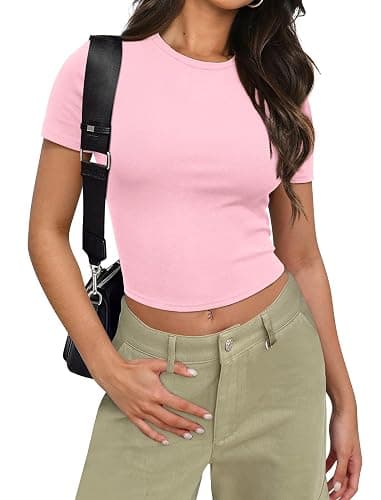 SAMPEEL Crop Tops for Women Summer Trendy Tight Tshirts 2024 Slim Fit thumbnail 2