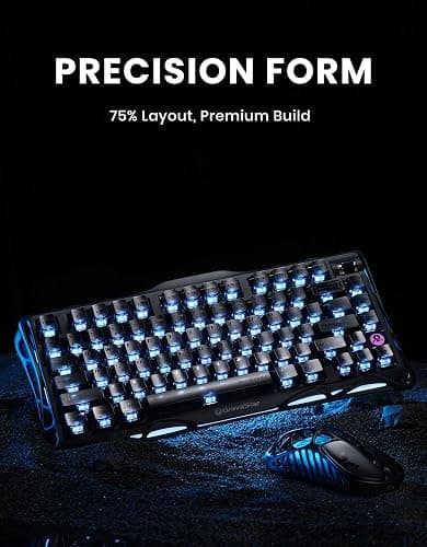 GravaStar Mercury K1 75% Wireless Mechanical Keyboard, Aluminum Alloy Gaming Keyboard with Knob, Hot Swappable, Linear Switches, Transparent Keycaps, RGB Backlit, 2.4GHz/BT5.0/USB for PC Gaming thumbnail 8