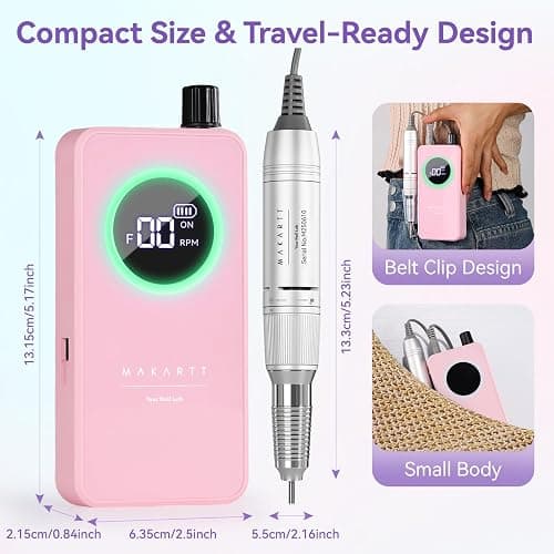 Makartt Rechargeable Nail Drill – 35000RPM Electric Nail File,Portable E File for Gel Nail Shaping & Removal, Quiet, Lightweight, 6H Battery, Easy to Use for Home & Salon, YEEYAN thumbnail 5
