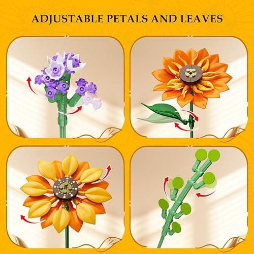 CUBIMANA Flowers Sunflower Bouquet Building Set with Lights - 17 Flowers Botanical Collection Artificial Plant Sunflower Building Blocks Art Home Decor Valentines Gifts for Adults Women Girl (1011PCS) thumbnail 7