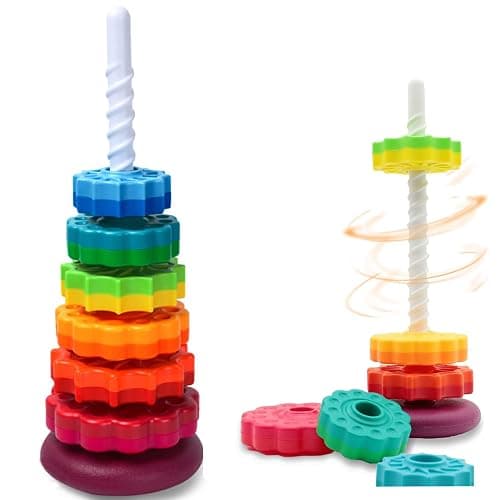 FineSource Spinning Stacking Toys-Spin Toys ABS Plastic and Color Rainbow Design,Focus on Children Educational Kids Brain Development Toys Free Family Games for Birthday Gifts - Image 1