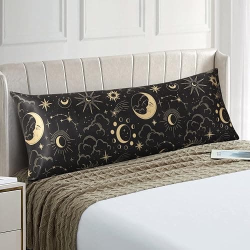EXQ Home Satin Pillowcase for Hair and Skin - Black Printed Silk Body Pillowcase 20x54 inches - Body Pillow Cases with Envelope Closure, Gifts for Women Men - Image 1