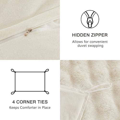 EMME Faux Fur Duvet Cover King Size, 3 Pieces Ultra Soft Fluffy Comforter Cover, Cozy Warm for Winter, Luxury Elegant Shaggy Bubble Design Bedding, 1 Duvet Cover & 2 Pillow Shams (King, Cream White) thumbnail 7