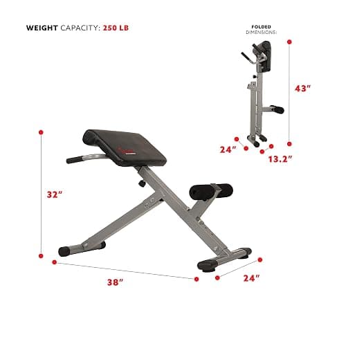 Sunny Health & Fitness Foldable Hyperextension Roman Chair w/Back Extension, Home Gym Sit Up Bench for Glute & Ab Workouts, Optional Adjustment Incline & Multi-Function Heavy-Duty Exercise Equipment thumbnail 4