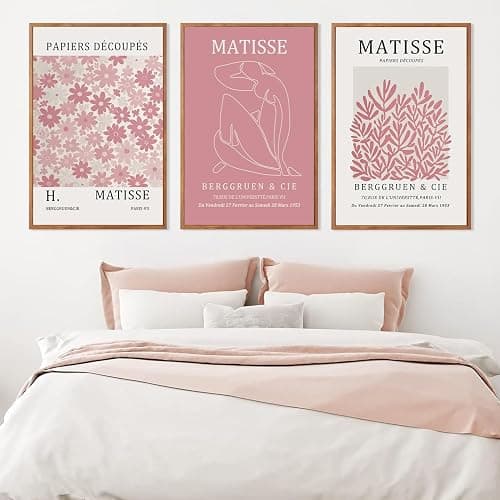 HLNIUC Matisse Pink Framed Wall Art Set,Neutral Pink Flower Canvas Wall Decor Set of 3(24”x36’) Modern Aesthetic Pictures Painting,Abstract Floral Market Art Print for Living Room Bedroom Office thumbnail 2