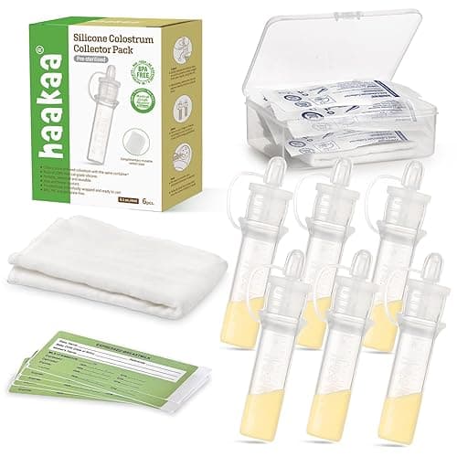 haakaa Colostrum Collector Kit Breast Milk Collector with Cotton Cloth Wipe and Storage Case, Ready-to-Use, Reusable, 4ml/6pcs - 6 Count (Pack of 1) - 6.0