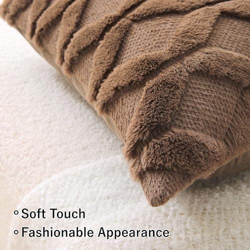 WHATWEARS 18" x 18" Decorative Throw Pillow with Inserts, Set of 2 Soft Faux Fur Throw Pillows, Square Boho Pillow for Couch, Bed, Sofa Decor, Coffee thumbnail 6