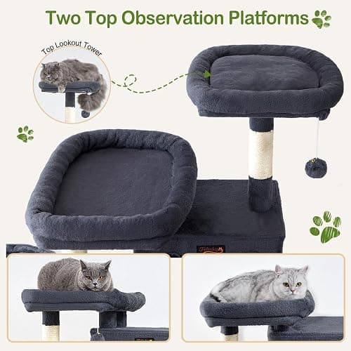 Large Cat Tree Tower for Indoor Cats Adult, 74.8 Inch Tall Large Multi-Level Tree Towers with Scratching Posts, Condo, Hammock, Bed for Big Cats, Modern Cat Trees Furniture Heavy Duty (Dark Gray) thumbnail 2