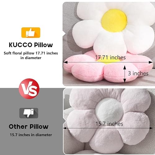 17.7 Inch Sage Green Flower Pillow – Daisy Shaped Cute Decorative Throw Pillow, Soft Floral Seating Cushion Floor Pillows for Sofa, Bed, Chair & Room Decor thumbnail 3