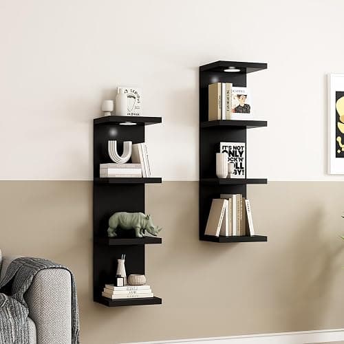 LitaEther Versatile 4 Tier Wall Shelf Unit,Black Lack Wall Shelf,Display Floating Shelf with LED Remote Control Light thumbnail 4