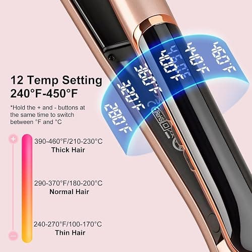 Flat Iron Hair Straightener with Floating Plates Get Shinier & Smoother Hair, 14 Adjustable Temp, Dual Voltage Digital Display 100°C–230°C thumbnail 4