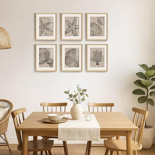 Framed Coastal Wall Art for Living Room, 6 Piece Neutral Black Beige Modern Abstract Prints Artwork, Ocean Coral and Beach Tree Ring Pictures for Bedroom Dining Room Bathroom Wall Decor 11x14 In thumbnail 4