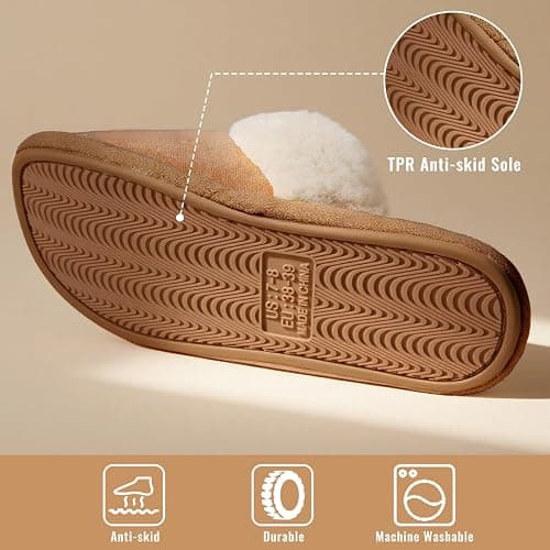 Women's Memory Foam Fuzzy Slippers Fluffy Plush Indoor Outdoor Non-Slip Thin Sole Winter House Shoes thumbnail 5