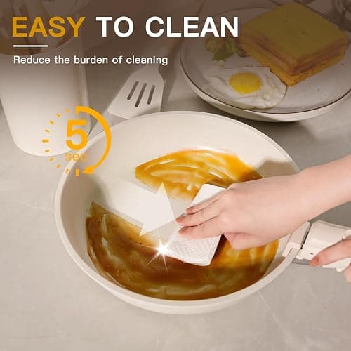 Astercook Ceramic Non-stick Cookware 21 Pcs Pots and Pans Set, Detachable Handle, RV Kitchen Non Stick Cooking Set Removable Handles, Oven Safe, Induction Ready, Stackable, Cream White thumbnail 7