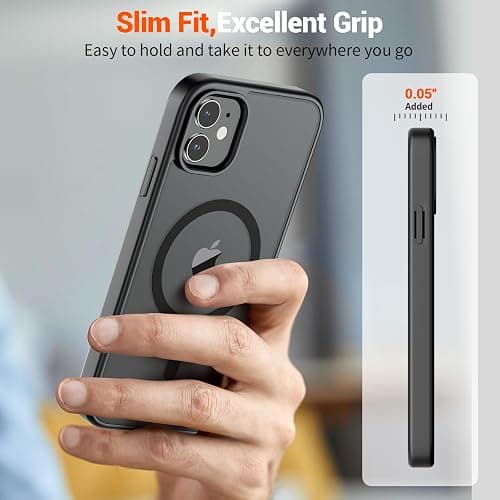 SUPFINE Magnetic for iPhone 12 Case/iPhone 12 Pro Case (Compatible with MagSafe)(Military Grade Drop Protection) Slim Translucent Matte Shockproof with Anti-Fingerprint Phone Case,Black thumbnail 7