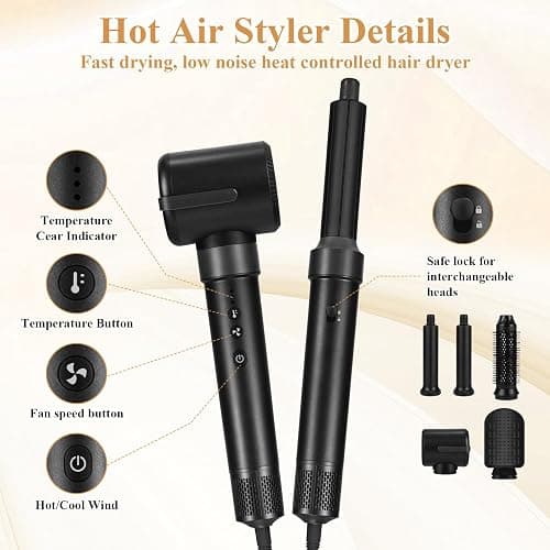 Mingfuxin Hair Dryer Brush, 7 in 1 Hot Air Styler Set, 1200W Powerful Negative Ionic Hair Styler with 110000 RPM Hair Air Brushes, Automatic Hair Curler, Hair Straightener, Thermal Brush, Hairdryers thumbnail 5