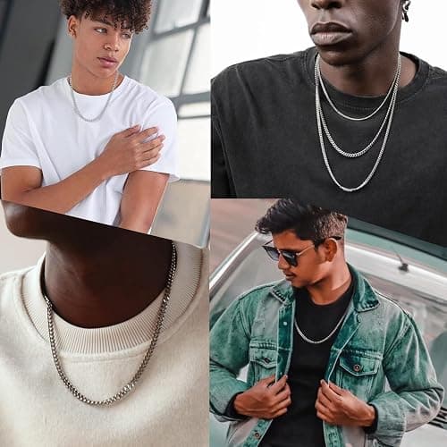 Reoxvo Mens Gifts Cuban Link Chain for Men Stainless Steel Mens Necklaces 5mm Neck Chains Accessories Jewelry for Men 18/20/22/24/30 Inch thumbnail 2