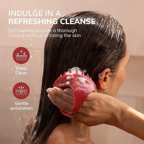Sndyi Scalp Massager Shampoo Brush, Scalp Scrubber with Soft Silicone Bristles, Scalp Exfoliator for Dandruff Removal, Scalp Massager for Hair Growth, Wet Dry Hair Brush, Red-Limited Edition thumbnail 4