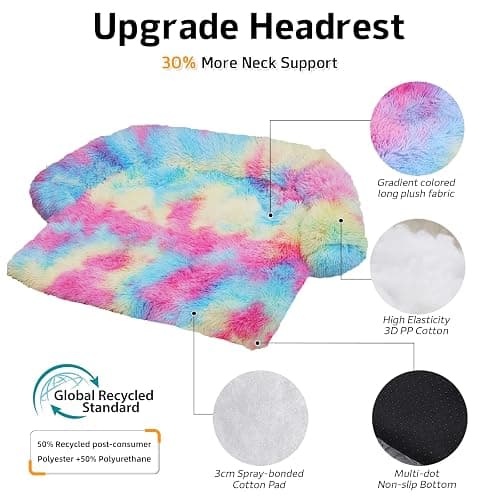 GGIB Calming Dog Bed Fluffy Plush Dog Mat for Furniture Protector with Removable Washable Cover for Large Medium Small Dogs and Cats (Extra Large (53x39.3x6), Rainbow) thumbnail 2