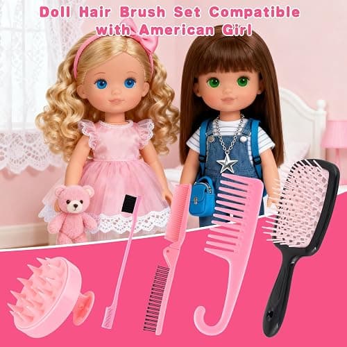 Doll Hair Brush Compatible with American Girl, Doll Wig Brush Set with Spray Bottle Detangle Brush Curly Hair Comb Set Fit for American Girl Doll Accessories, Doll Head Hair Styling Brush Set 8 PCS· thumbnail 5