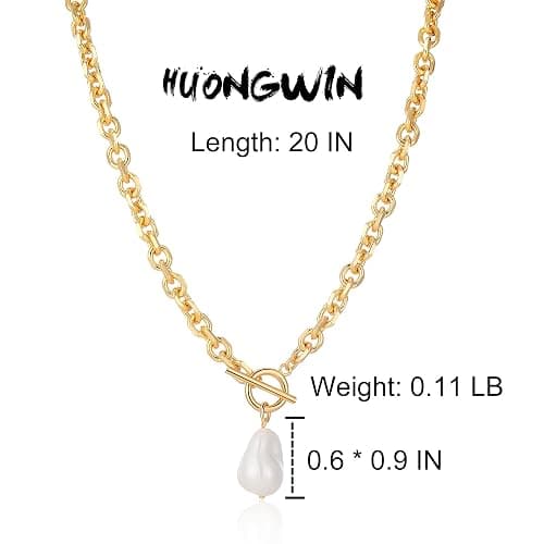 HUONGWIN Link Chain Toggle Clasp Baroque Pearl Necklace for Women 14k Gold Plated Charm Pendant Chunky Necklaces For Women Trendy thumbnail 2