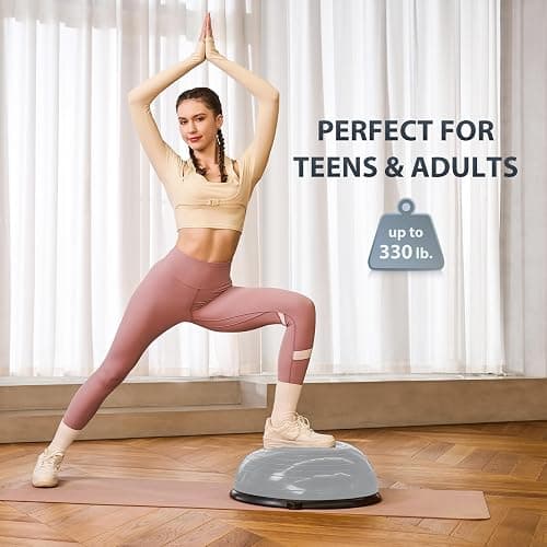 ZELUS Balance Ball Trainer with Resistance Bands and Foot Pump, Inflatable Yoga Ball for Home Gym Workouts, 23 Inch Exercise Half Ball for Balance Training Core Strength Fitness More, 330lb Cap thumbnail 4