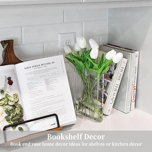 Puransen Clear Book Flower Vase - Floral Bookshelf Decor, Acrylic Flower Holder & Space-Saving Organizer, Modern Home Office/Study Desk Minimalist Aesthetic (Not Including Flowers) thumbnail 5