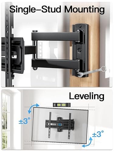 Pipishell Full Motion TV Wall Mount for Most 26-60 inch Flat & Curved TVs up to 77 lbs, Adjustable Bracket Height, Corner TV Mount with Single Articulating Arm, Max VESA 400x400mm, PIMF9 thumbnail 7