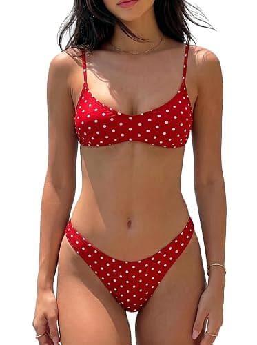 SherryDC Women's Cheeky Scoop Neck Bikini Sets Polk Dot Brazilian 2 Pieces Swimsuits - Image 1