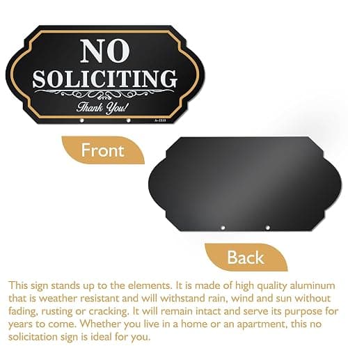 No Soliciting Sign for House with Stake - 40-mil Thick Aluminum - 5x10 Inch/37 Inch High - Adjustable Height - Outdoor Yard Sign for Home and Front Door (A1513) thumbnail 7