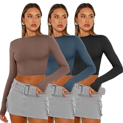 AUTOMET 3 Pack Womens Long Sleeve Shirts Y2K Going Out Crop Tops Cute Basic Slim Fitted Fall Fashion Outfits 2026 Clothes thumbnail 2