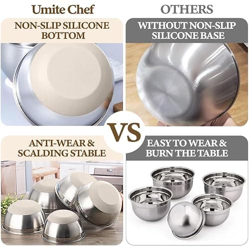 Umite Chef Mixing Bowls with Airtight Lids Set, 8PCS Stainless Steel Khaki Nesting Bowls with Grater Attachments, Kitchen Bowls with Non-Slip Bottoms, Size 5, 4, 3.5, 2, 1.5QT for Mixing & Serving thumbnail 5