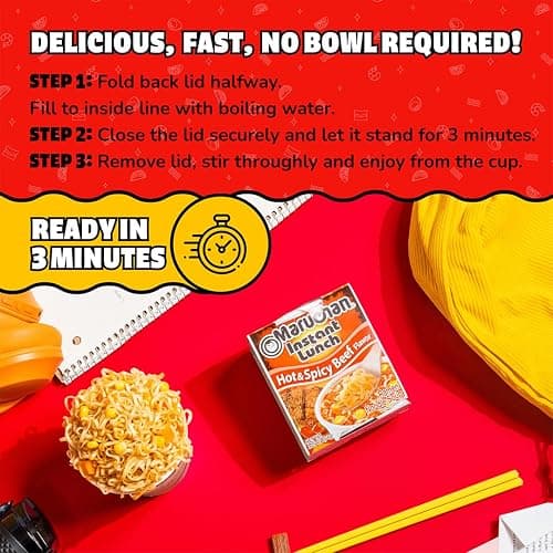 Maruchan Instant Lunch Ramen Noodles, Hot & Spicy Beef Flavor – Japanese-Style Instant Noodle Soup, Easy Meal Ready in 3 Minutes – 2.25 Oz. (12 Pack) thumbnail 5