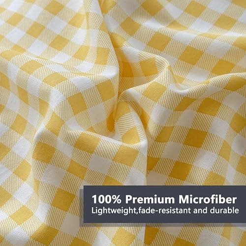 NSNLGSGC Yellow Gingham Ruffle Queen Sheet Set | Soft Pre-Washed Microfiber, Plaid, 4-Pieces, Farmhouse, Deep Pocket thumbnail 5