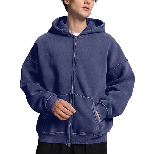 FAIABLE Mens Womens Double Zip Up Hoodie Oversized Acid Wash Hoodie Heavyweight Fleece Cotton Zipper Sweatshirt Vintage - Image 1