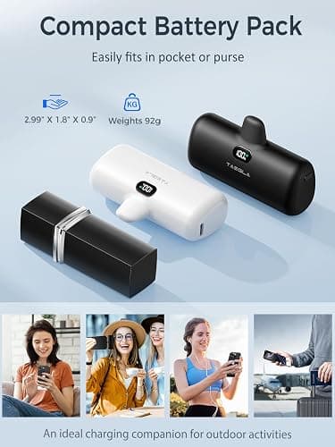 Taegila 2Pack Portable Phone Charger for iPhone 17, USB C Power Bank 5000mAh with Built-in Cable & LCD Display, Compact Mini Battery Pack for iPhone 15 16 17 Series, Samsung Galaxy, Android Phones thumbnail 8