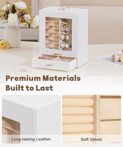 Homde Jewelry Organizer Girls Women Jewelry Box for Necklaces Rings Earrings Gift Bracelets Storage Case (White + Gold) thumbnail 6