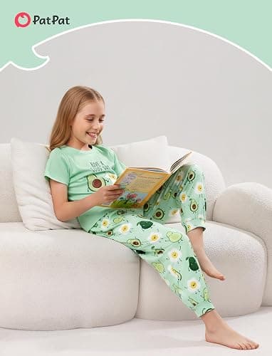 PATPAT Girls Pajamas Set Kids 2 Piece Sleepwear Comfortable PJs 5-12 Years | Cute Print Pajama Sets, Short Sleeve Tee Top & Pants, Loose Loungewear, Soft Nightwear, Homewear thumbnail 5