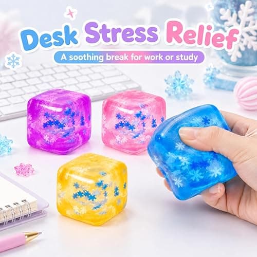 4PCS Ice Cube Squishy Toys with Snowflakes, Slow Rising Stress Cubes | Soft Sensory Fidget Squeeze Toys for Adults, Birthday Gifts, Party Favors and Desk Toys thumbnail 3