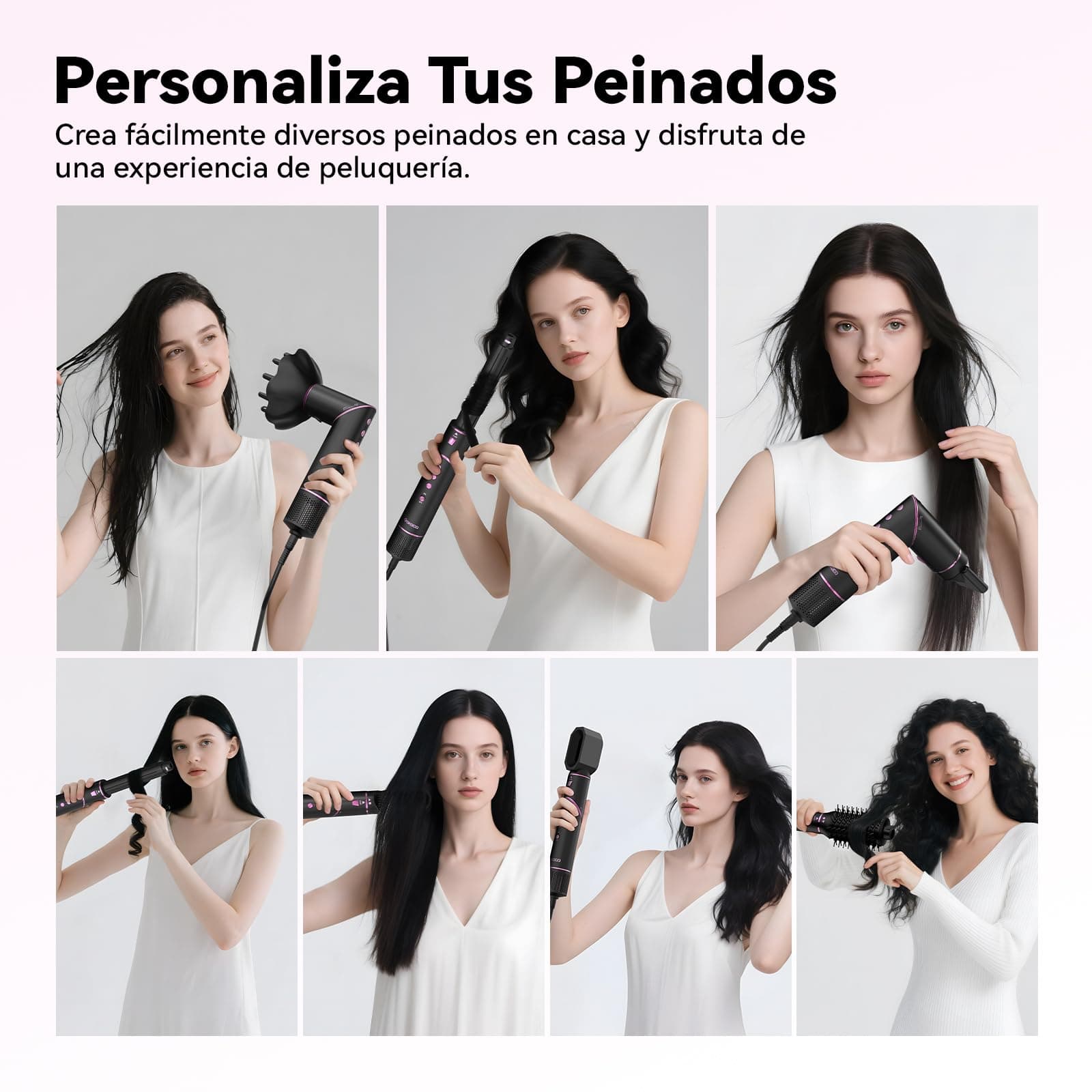 Secador de Cabello alta Velocidad 7 en 1 Kit Profesional, 120000rpm Boquillas + Cepillo + Rizador de Pelo, Tecnología Iónica Secadora de Pelo para Rizar, Voluminizar y Alisar, Oro thumbnail 2