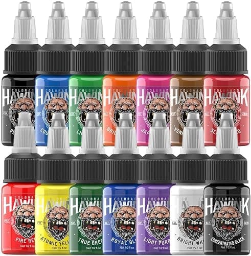 Hawink Tattoo Ink Set 1/2 oz (15ml) Tattoo Supply 14 Colors Pigment Kit Ink USA TI203-15-14 - Image 1