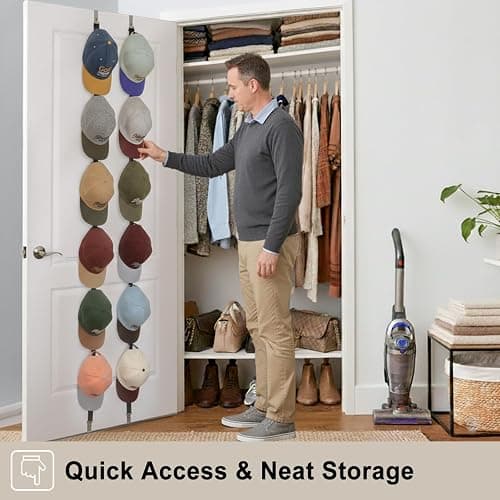 ETOWIFA Hat Rack for Door, Hat Holder over the Door Hats Organizer for Baseball Caps, Hat Hanger for Closet, 12 Hooks Cap Organizer on Wall for Storage & Display - 2 Pack thumbnail 2