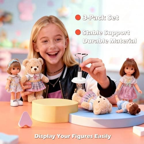 3 Pack Adjustable Doll Stand - Compatible with labubu, Display Holder for 4-8 Inches Figures, White Plastic Stand with Waist Clip, Stable Support for Collectible & Photography (Dolls Not Included) thumbnail 3