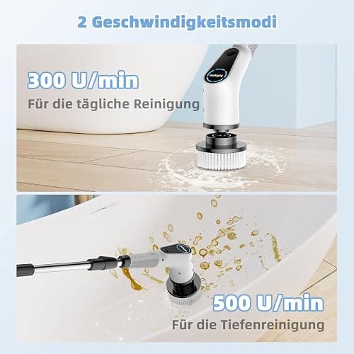 Elektrische Reinigungsbürste, 8 in 1 Electric Cleaning Brush mit austauschbaren Bohrbürstenköpfen, Wanne mopSet, Elektrische Putzbürste mit Verstellbarem Griff für Bad Küche Auto Fußboden thumbnail 3