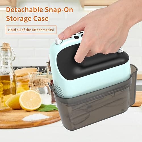 Yomelo 9-Speed Digital Hand Mixer Electric, 400W Powerful DC Motor, Baking Mixer Handheld with Snap-On Storage Case, Touch Button, Turbo Boost, Dough Hooks, Whisk (Ice Blue) thumbnail 7