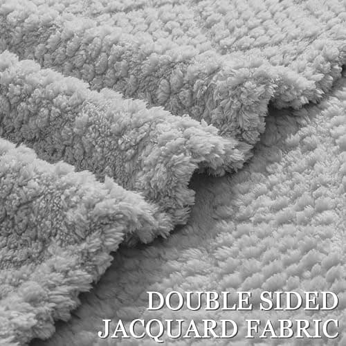 Whale Flotilla Fuzzy Fleece King Size Blanket for Bed, Soft Fluffy Jacquard Waffle Blankets for All Season, Lightweight and Warm, 90x104 Inch, Light Grey thumbnail 5