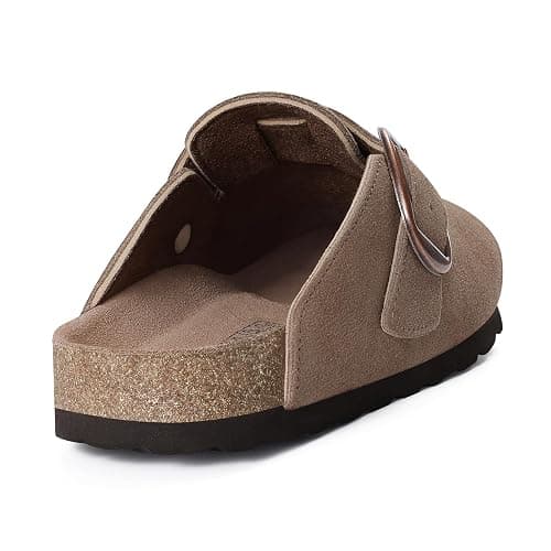 KIDMI Genuine Suede Clogs for Women Memory Foam Cork Footbed Potato Shoes Slip On Leather Mules with Big Buckle thumbnail 6